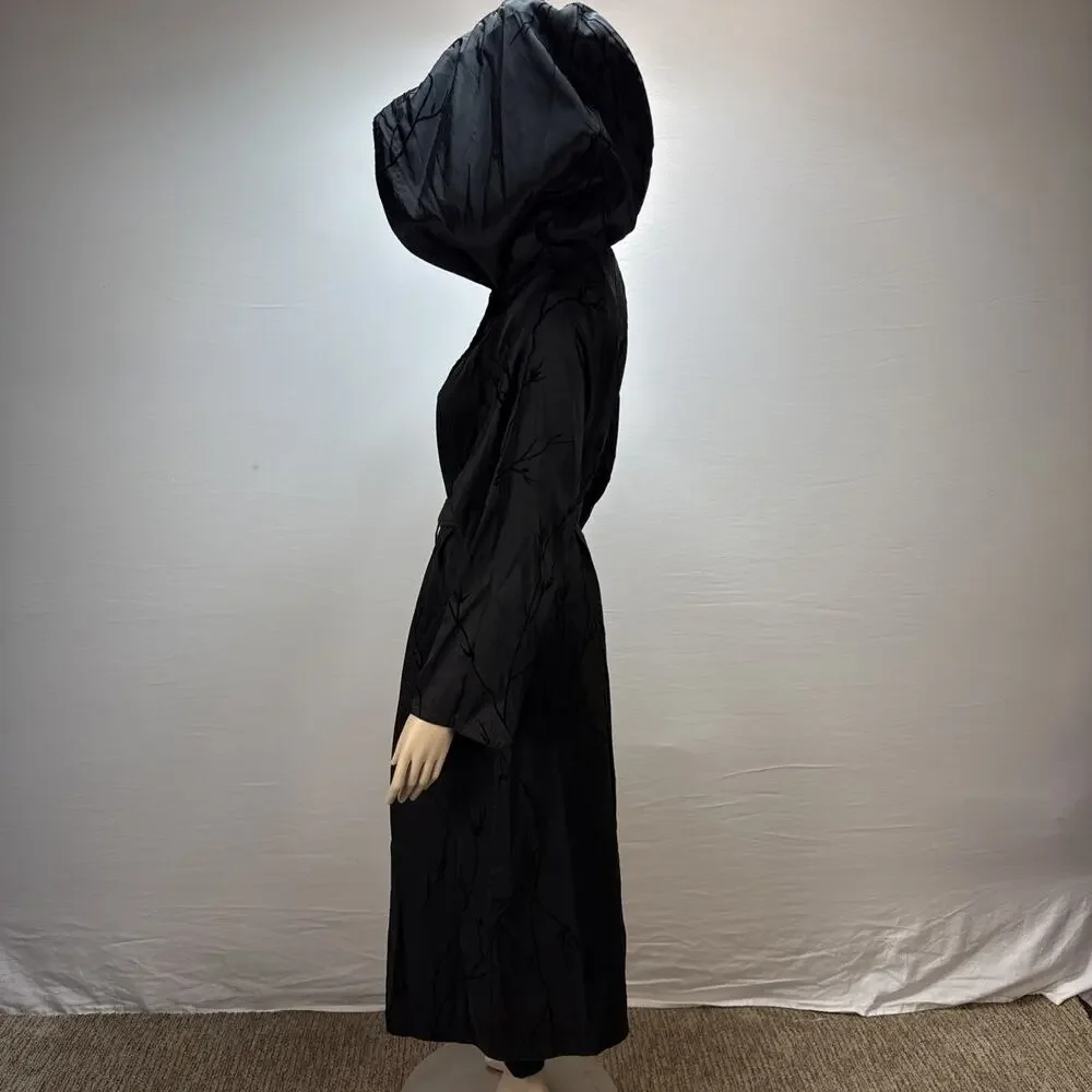 MYCRA PAC Long‎ Donatella Raincoat Size M/L Black Reversible Velvet Vines Hooded